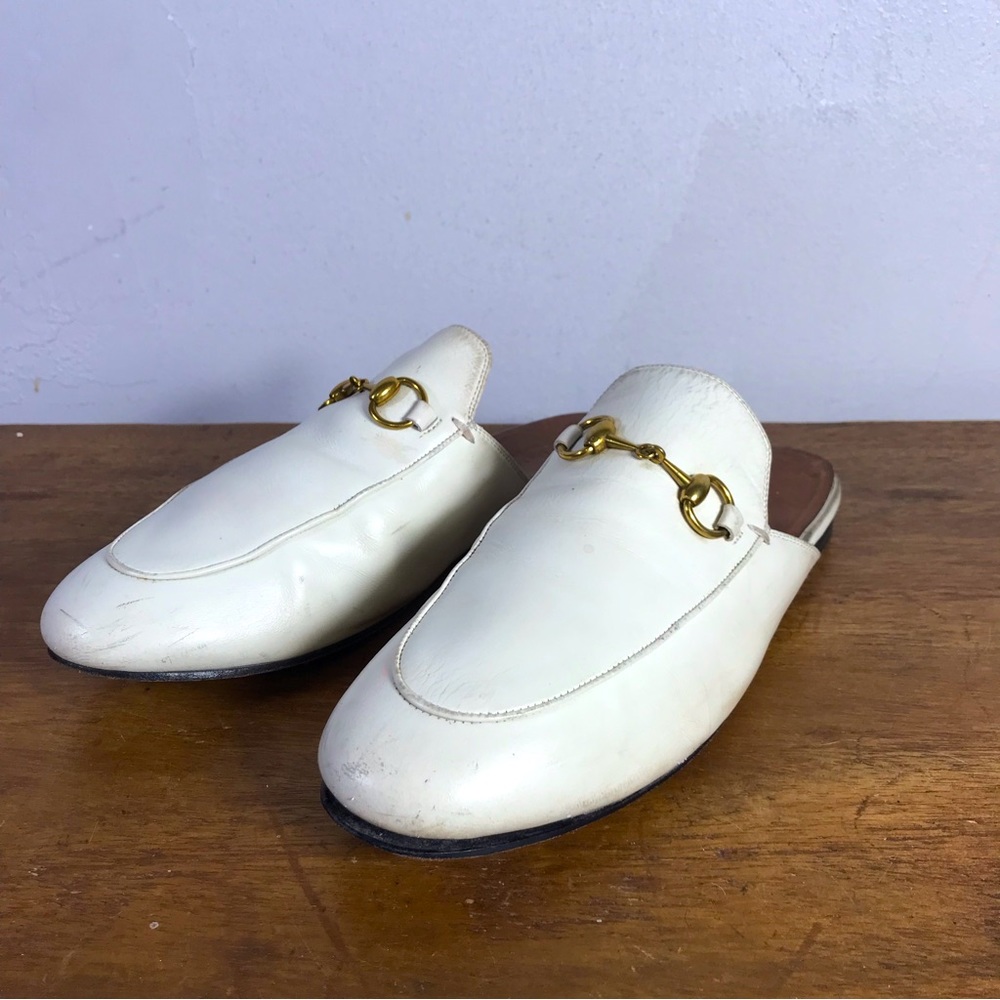 Gucci Women's Princetown White Leather Slipper 8 US 38 EU Italy Authentic